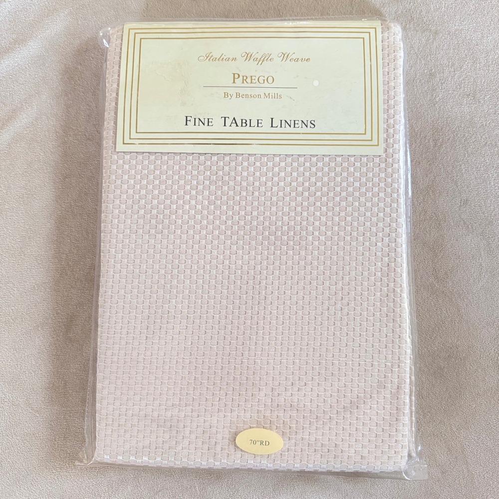 Tablecloth Round 70 Inch Taupe Waffle Weave Italian Linens Benson Mills Prego